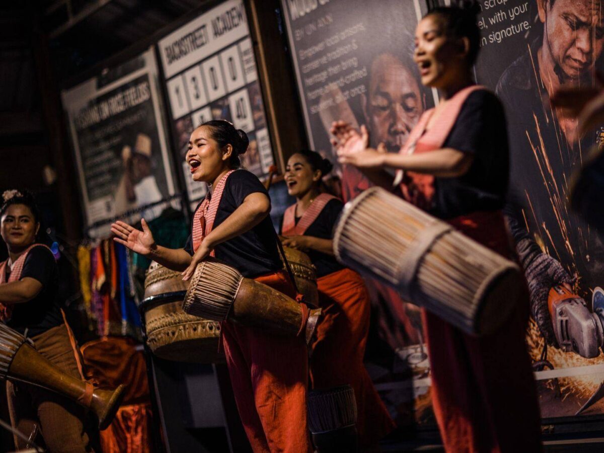 Acrobats performing under the big top at Phare Cambodian circus in Siem Reap