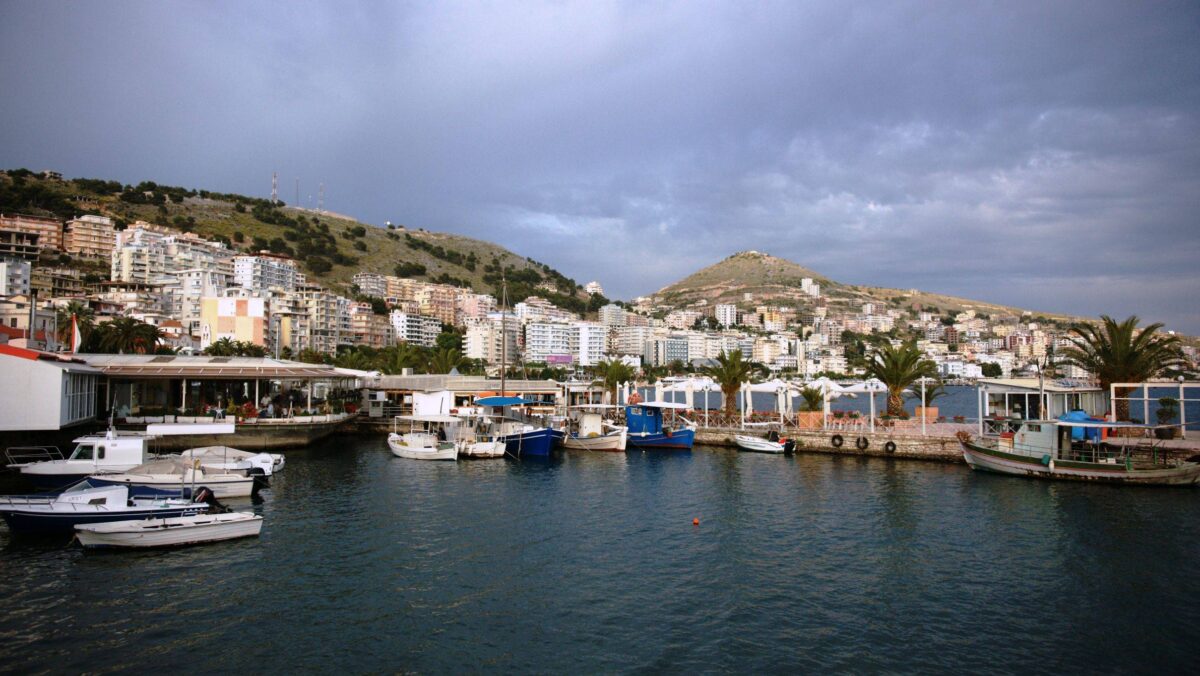 Ancient stone ruins of Butrint surrounded by greenery and water in southern Albania