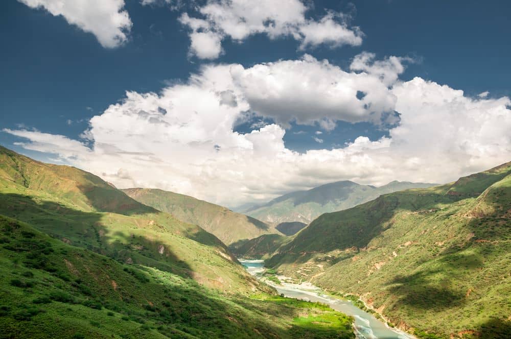 Cable car crossing the deep Chicamocha Canyon with dramatic rock formations