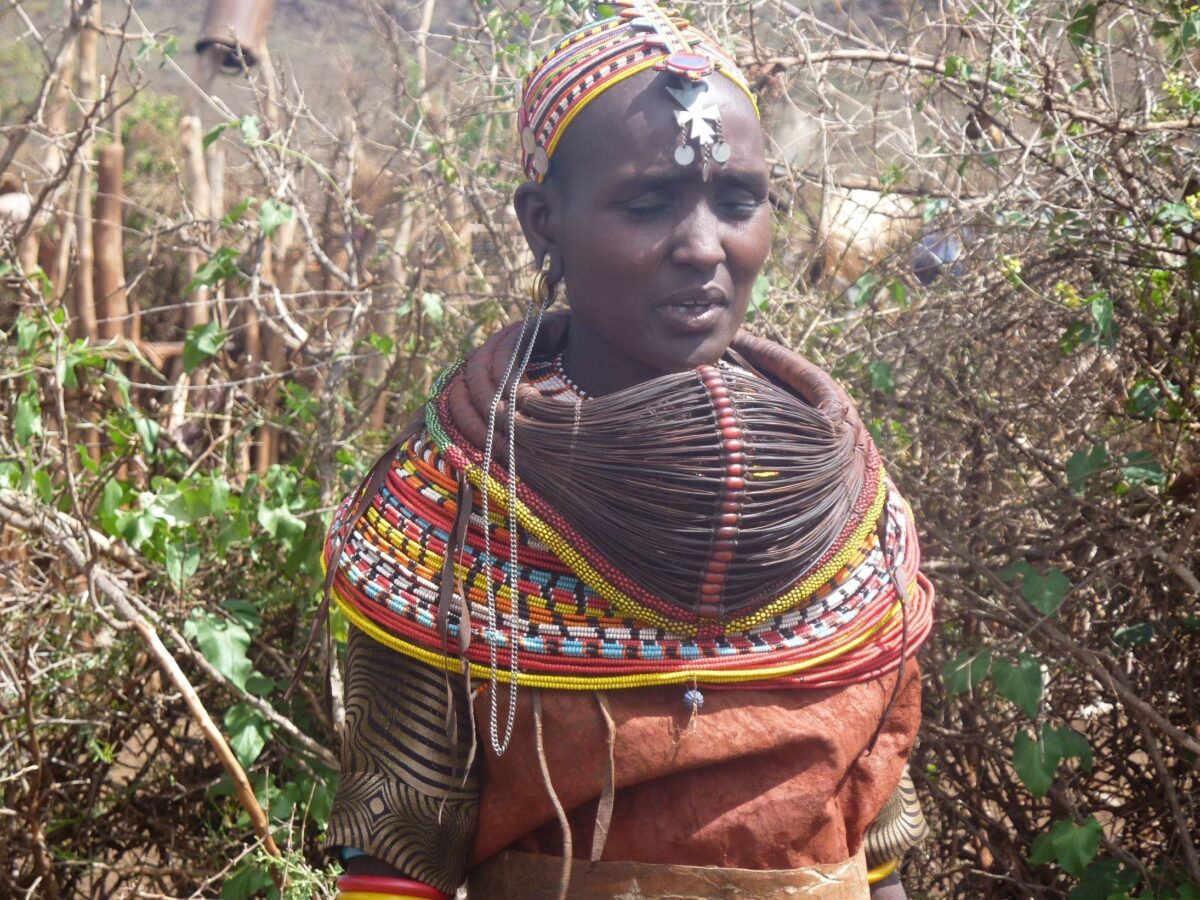 Flat-topped Mount Ololokwe rising steeply from the Samburu plains under a bright blue sky