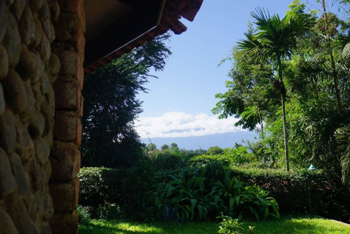 Lodge with swimming pool and lush gardens in the green hills around Karatu, Tanzania