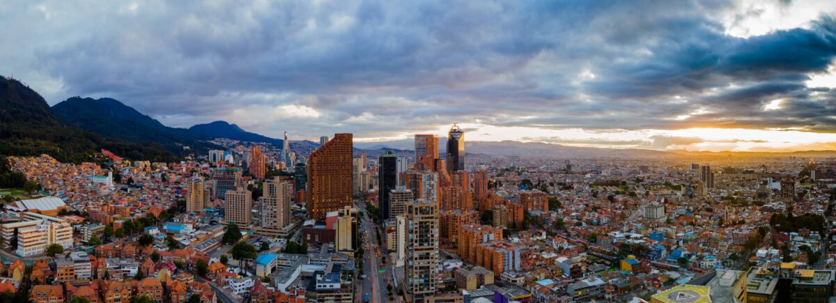 Panoramic view over Bogotá from Monserrate hill with the city stretching across the high plateau
