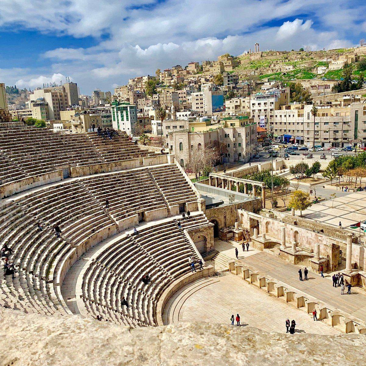 Panoramic view of Amman Citadel hill with ancient ruins above the city