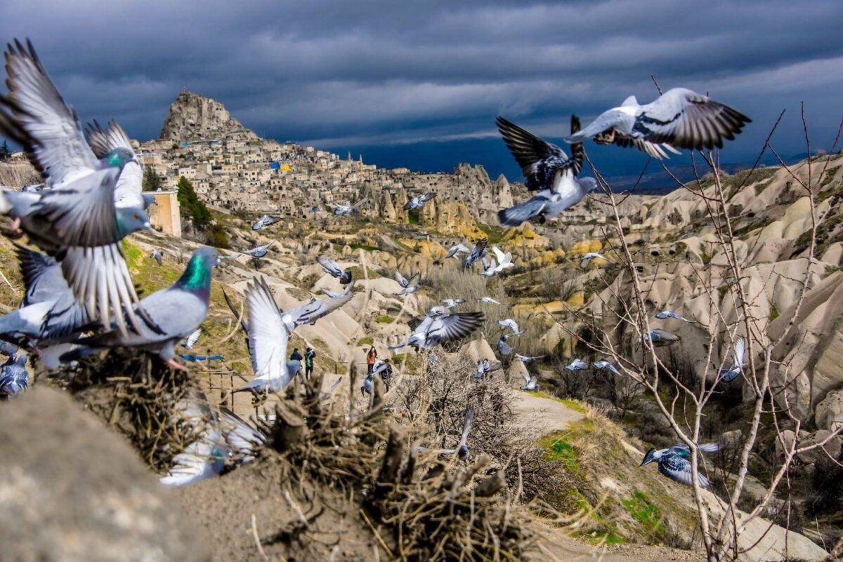 Stone houses and narrow lanes in the traditional village of Mustafapaşa in Cappadocia, Turkey