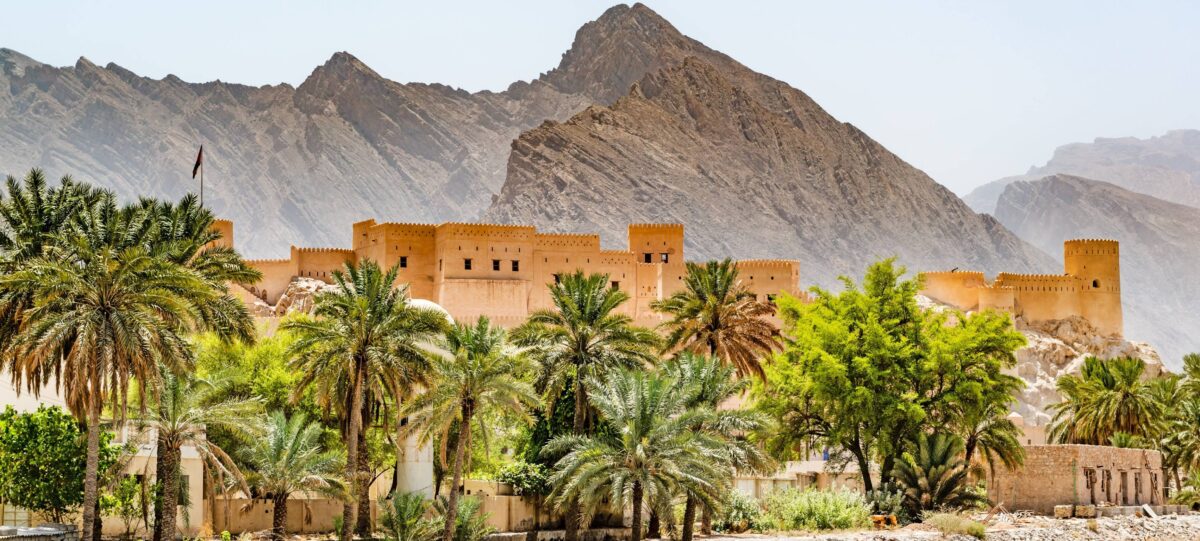 Terraced mountain slopes and villages on Jabal Al Akhdar in Oman