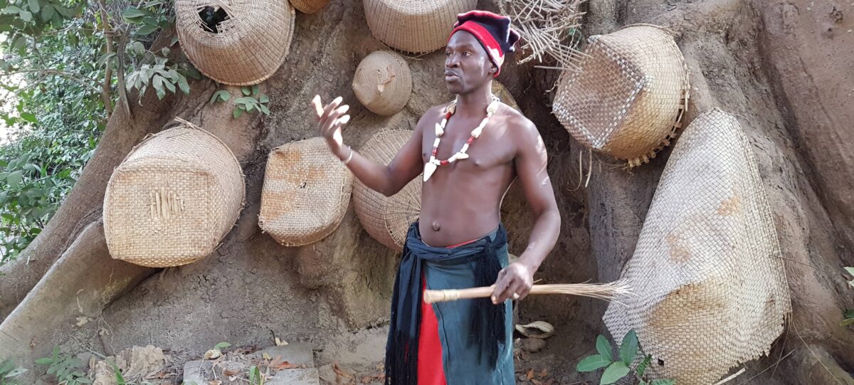 Traditional Diola houses surrounded by palm trees near Oussouye in Casamance