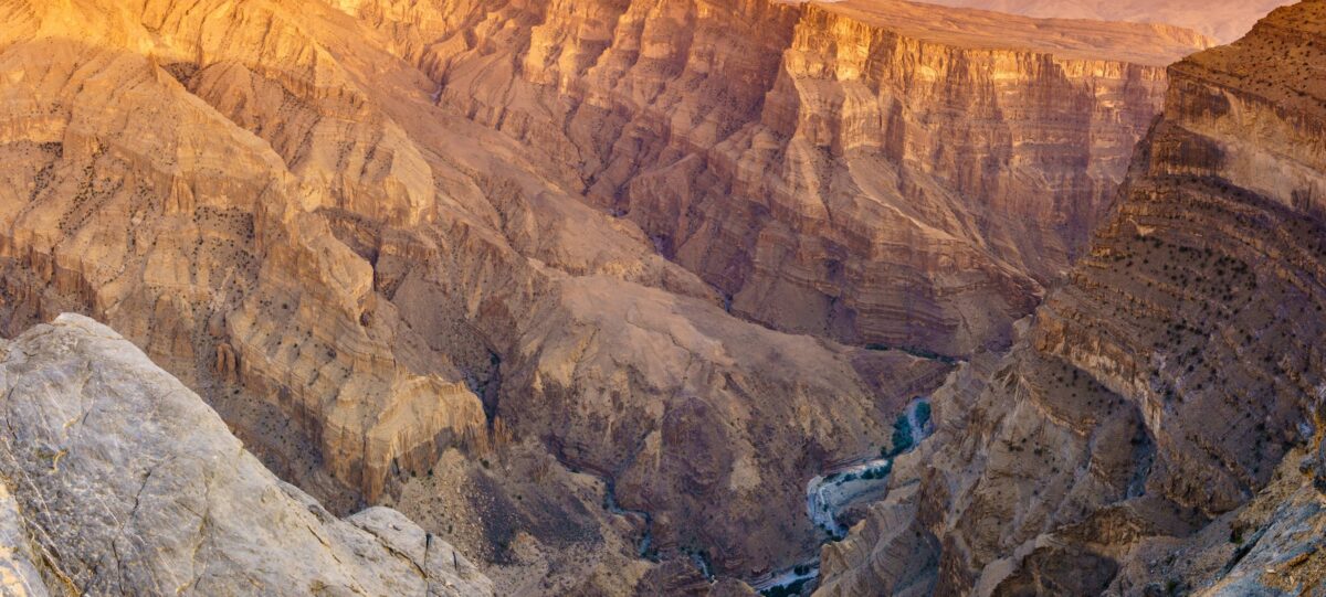Traditional Omani mountain village and canyon views near Jabal Shams